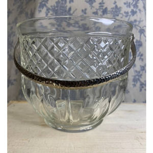 Vintage Glass Ice Bucket with Hammered Silver Handle